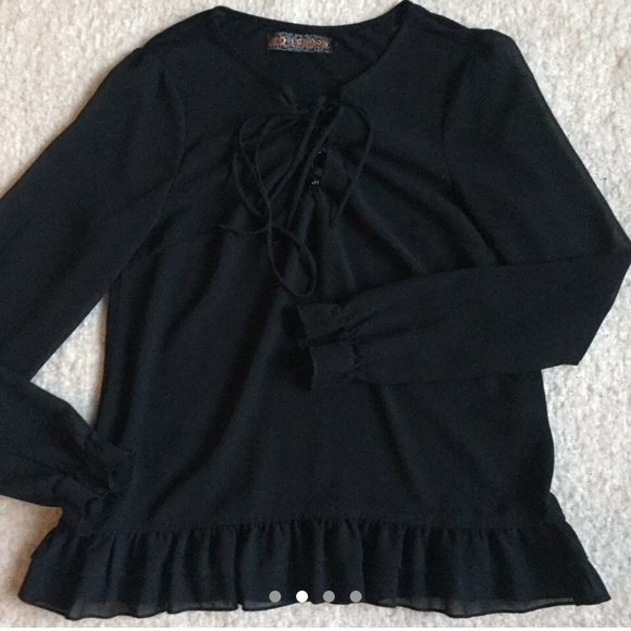 🖤 Elegant ASOS Black Lace Up Long Sleeve Blouse - Picture 2 of 4